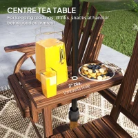 Outsunny 2-Seat Wooden Garden Bench with Table, Umbrella Hole, High Backrest, Armrests for Backyard, Patio, Garden, Carbonized(m-5)