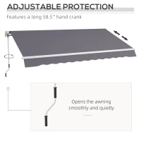 Outsunny 12' x 10' Manual Retractable Awning Outdoor Sunshade Shelter with Adjustable & Versatile Design, Dark Grey(m-6)