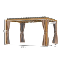 Outsunny 10' x 13' Outdoor Retractable Pergola w/ Sun Shade Louvered Top, Pergola w/ Canopy, Curtains, Netting, Natural Wood(m-3)