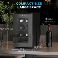 HOMCOM Quiet Wine Cooler Refrigerator, 8 Bottle, Beverage Wine Fridge with Glass Door, Temperature Control, for Champagne(m-3)