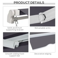 Outsunny 12' x 10' Manual Retractable Awning Outdoor Sunshade Shelter with Adjustable & Versatile Design, Dark Grey(m-7)