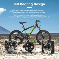 20" Kids' Fat Tire Mountain Bike with 7-Speed Drivetrain, and Shock-Absorbing Front Fork, for Ages 8-12, 63" L x 24.5" W x 35" H, Blackish Green(m-5)