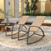 Outsunny 2 Pieces Wicker Patio Rocking Chair Set, Rattan Outdoor Rocking Chair Set with High Back, Armrests for Garden, Khaki(m-8)