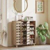 HOMCOM Shoe Cabinet, 21 Pair Shoe Storage Cabinet Organizer with 5-tier Double Door Cabinet and 5-tier Open Shelves, Beige(m-1)