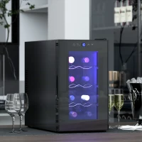 HOMCOM Quiet Wine Cooler Refrigerator, 8 Bottle, Beverage Wine Fridge with Glass Door, Temperature Control, for Champagne(m-8)