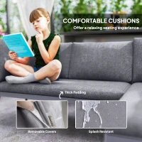 Outsunny 3 Pieces Outdoor Furniture Set, L Shaped Wicker Patio Furniture Conversation Set with Cushions, Steel Table, Grey(m-6)