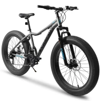26" Fat Tire Mountain Bike with 21-Speed Drivetrain, High Carbon Steel Frame, Shock Absorbing Design, 74" L x 27.5" W x 41.5" H, Gray(m-2)