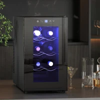 HOMCOM Quiet Wine Cooler Refrigerator, 8 Bottle, Beverage Wine Fridge with Glass Door, Temperature Control, for Champagne(m-1)