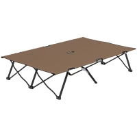 Outsunny 76" Two Person Folding Camping Cot Outdoor Portable Double Cot Wide Military Sleeping Bed w/ Carrying Bag Khaki(m-2)