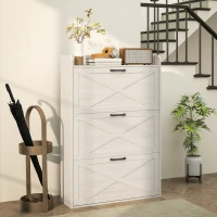 HOMCOM Narrow Shoe Storage Cabinet Farmhouse Shoe Cabinet with 3 Flip Drawers Adjustable Shelves for Entryway White Oak(m-8)