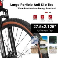 27.5" Mountain Bike with Dual Disc Brakes, Front Fork Suspension, 21-Speed Aluminum Trail Commuter, 68.5" L x 27.5" W x 40" H, Red(m-8)