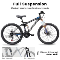 27.5" High Carbon Steel Mountain Bike with Disc Brakes, Grip Shifter, Front Fork, Shock Absorber, 21-Speed Full Suspension Trail Commuter, Black(m-4)