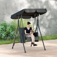 Outsunny 1-Seat Outdoor Porch Swing Patio Swing with Adjustable Canopy, Removable Seat and Back Cushion for Garden, Poolside(m-9)