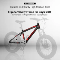 20" Kids' Fat Tire Mountain Bike with 7-Speed Drivetrain, and Dual Disc Brakes, for Ages 8-12, 63" L x 24.5" W x 35" H, Black+Red(m-6)