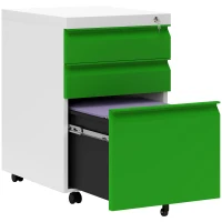 Vinsetto 3 Drawer Filing Cabinet, Lockable Office Storage Cabinet on Wheels for Legal, Letter, A4 Files, Green(m-11)