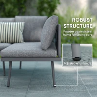 Outsunny 3 Pieces Outdoor Furniture Set, L Shaped Wicker Patio Furniture Conversation Set with Cushions, Steel Table, Grey(m-9)