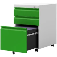 Vinsetto 3 Drawer Filing Cabinet, Lockable Office Storage Cabinet on Wheels for Legal, Letter, A4 Files, Green(m-2)
