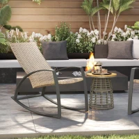 Outsunny 2 Pieces Wicker Patio Rocking Chair Set, Rattan Outdoor Rocking Chair Set with High Back, Armrests for Garden, Khaki(m-10)