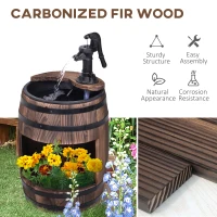 Outsunny 23" H Outdoor Water Fountain Wood and Plastic Rustic Apple Barrel Pump Garden Decor for Outside Backyard(m-6)
