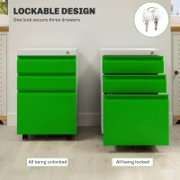 Vinsetto 3 Drawer Filing Cabinet, Lockable Office Storage Cabinet on Wheels for Legal, Letter, A4 Files, Green(m-6)