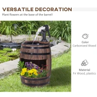 Outsunny 23" H Outdoor Water Fountain Wood and Plastic Rustic Apple Barrel Pump Garden Decor for Outside Backyard(m-5)