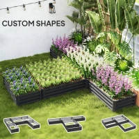 Outsunny Steel Raised Garden Bed, Set of 5 Large Box Planters for Outdoor Plants Vegetables Flowers Herbs, 8x8x1ft, Dark Grey(m-4)