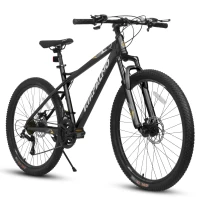 26" Mountain Bike with 21-Speed High-Carbon Steel Frame, Dual Disc Brakes, Adjustable Seatpost, 67" L x 26.5" W x 38.5" H, Black+Gray(m-2)