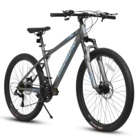 26" Adjustable Mountain Bike with 21-Speed Drivetrain, High-Carbon Steel Frame, Dual Disc Brakes, 67" L x 26.5" W x 38.5" H, Blue+Gray(m-2)