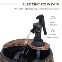 Outsunny 23" H Outdoor Water Fountain Wood and Plastic Rustic Apple Barrel Pump Garden Decor for Outside Backyard(m-4)