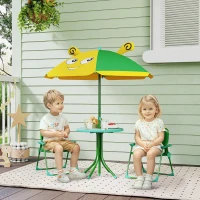 Qaba Kids Picnic Table and Chair Set, Outdoor Activity Table with Foldable Chairs, Height Adjustable Umbrella, Green(m-2)