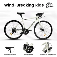 M Size 700C Road Bike with 16-Speed Lightweight Aluminum Frame, Perfect for City Commuting and Racing, Cream(m-4)