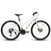 21-Speed 700C Road Hybrid Bike with Dual-Disc Brakes for Adults, 85% Pre-Assembled, 68" L x 27.5" W x 37.5" H, Cream(m-7)