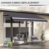 Outsunny 11' x 10' Retractable Awning Fabric Replacement Outdoor Sunshade Canopy Awning Cover, UV Protection, Grey(m-6)