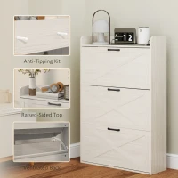 HOMCOM Narrow Shoe Storage Cabinet Farmhouse Shoe Cabinet with 3 Flip Drawers Adjustable Shelves for Entryway White Oak(m-7)