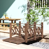 Outsunny 5 ft. Wooden Garden Bridge Footbridge for Backyard Ponds, Creeks, Streams, Carbonized(m-10)