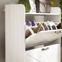 HOMCOM Narrow Shoe Storage Cabinet Farmhouse Shoe Cabinet with 3 Flip Drawers Adjustable Shelves for Entryway White Oak(m-10)