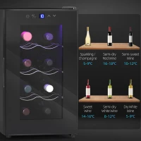 HOMCOM Quiet Wine Cooler Refrigerator, 8 Bottle, Beverage Wine Fridge with Glass Door, Temperature Control, for Champagne(m-10)
