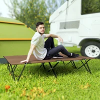 Outsunny 76" Two Person Folding Camping Cot Outdoor Portable Double Cot Wide Military Sleeping Bed w/ Carrying Bag Khaki(m-8)