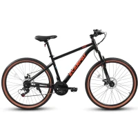 27.5" High Carbon Steel Mountain Bike with Dual Disc Brakes, Thumb Shifter, All-Terrain Tires, 21-Speed Trail Commuter for Adults, Black+Red(m-8)