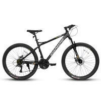 26" Mountain Bike with 21-Speed High-Carbon Steel Frame, Dual Disc Brakes, Adjustable Seatpost, 67" L x 26.5" W x 38.5" H, Black+Gray(m-13)