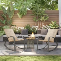 Outsunny 2 Pieces Wicker Patio Rocking Chair Set, Rattan Outdoor Rocking Chair Set with High Back, Armrests for Garden, Khaki(m-1)