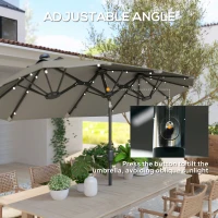 Outsunny Double-sided Outdoor Patio Umbrella with Solar Lights and Base, Dining Table Umbrella Push Button Tilt, Gray(m-5)
