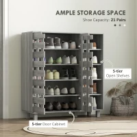 HOMCOM Shoe Cabinet, 21 Pair Shoe Storage Cabinet Organizer with 5-tier Double Door Cabinet and 5-tier Open Shelves, Light Grey(m-5)