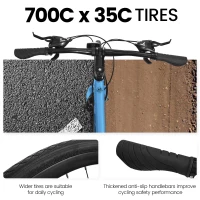 21-Speed 700C Wheels Hybrid Road Bike for Adults, Steel Frame with Dual-Disc Brakes, 85% Pre-Assembled, 68" L x 27.5" W x 37.5" H, Black+Blue(m-5)