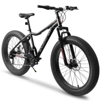 26" Fat Tire Mountain Bike with 21-Speed Drivetrain, Dual Disc Brakes, 4" Wide Wheels for Trail, Beach, Snow, and City Riding, Black(m-2)