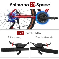 27.5" Mountain Bike with Dual Disc Brakes, Front Fork Suspension, 21-Speed Aluminum Trail Commuter, 68.5" L x 27.5" W x 40" H, Red(m-6)