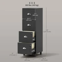 HOMCOM 4 Drawer File Cabinet with Lock, Office Filing Cabinet, A4 Letter Size, Hanging File Folders, Black(m-3)