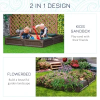 Outsunny Kids Outdoor Sandbox with Cover Garden Bed, Easy Assembly for Backyard, Brown, 48.5" x 48.5" x 8.25"(m-8)