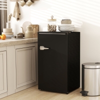HOMCOM Retro Mini Fridge, 3.1 Cu. Ft Single Door Compact Refrigerator with Adjustable Thermostat, 2 Glass Shelves, Black