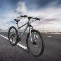 26" Adjustable Mountain Bike with 21-Speed Drivetrain, High-Carbon Steel Frame, Dual Disc Brakes, 67" L x 26.5" W x 38.5" H, Blue+Gray(m-1)